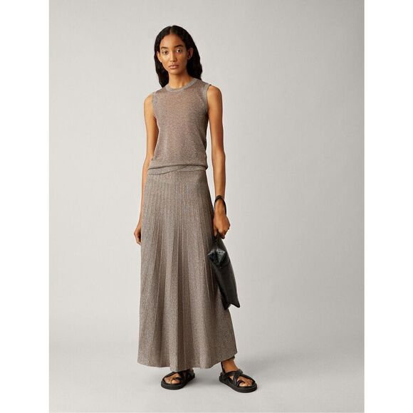 Joseph Lurex Maxi Skirt Quartz-Taupe Metallic Size M - Picture 1 of 12